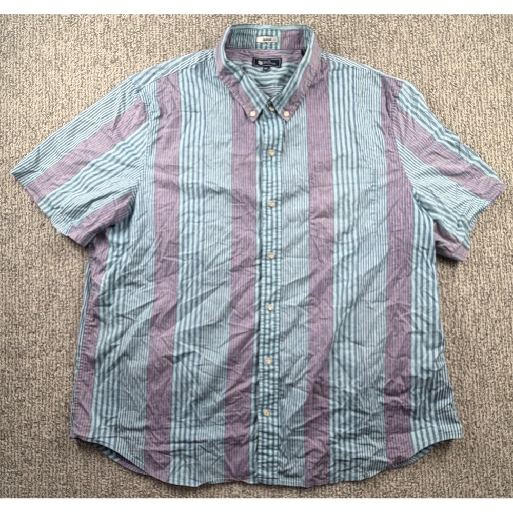 Reyn Spooner Button Down Shirt Mens 3XL Blue Striped Short Sleeve Tailored
